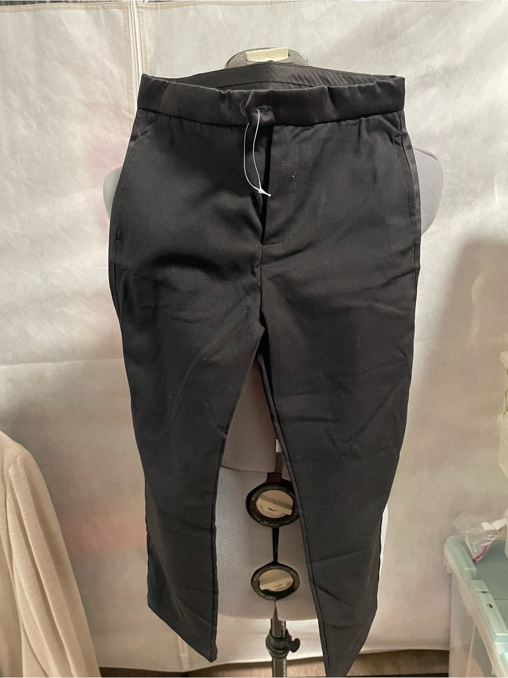 Little Boys Black Tuxedo Style Pants with Satin Stripe